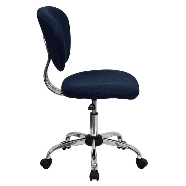 Navy |#| Mid-Back Navy Mesh Padded Swivel Task Office Chair with Chrome Base