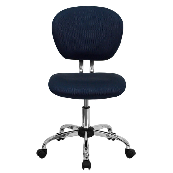 Navy |#| Mid-Back Navy Mesh Padded Swivel Task Office Chair with Chrome Base