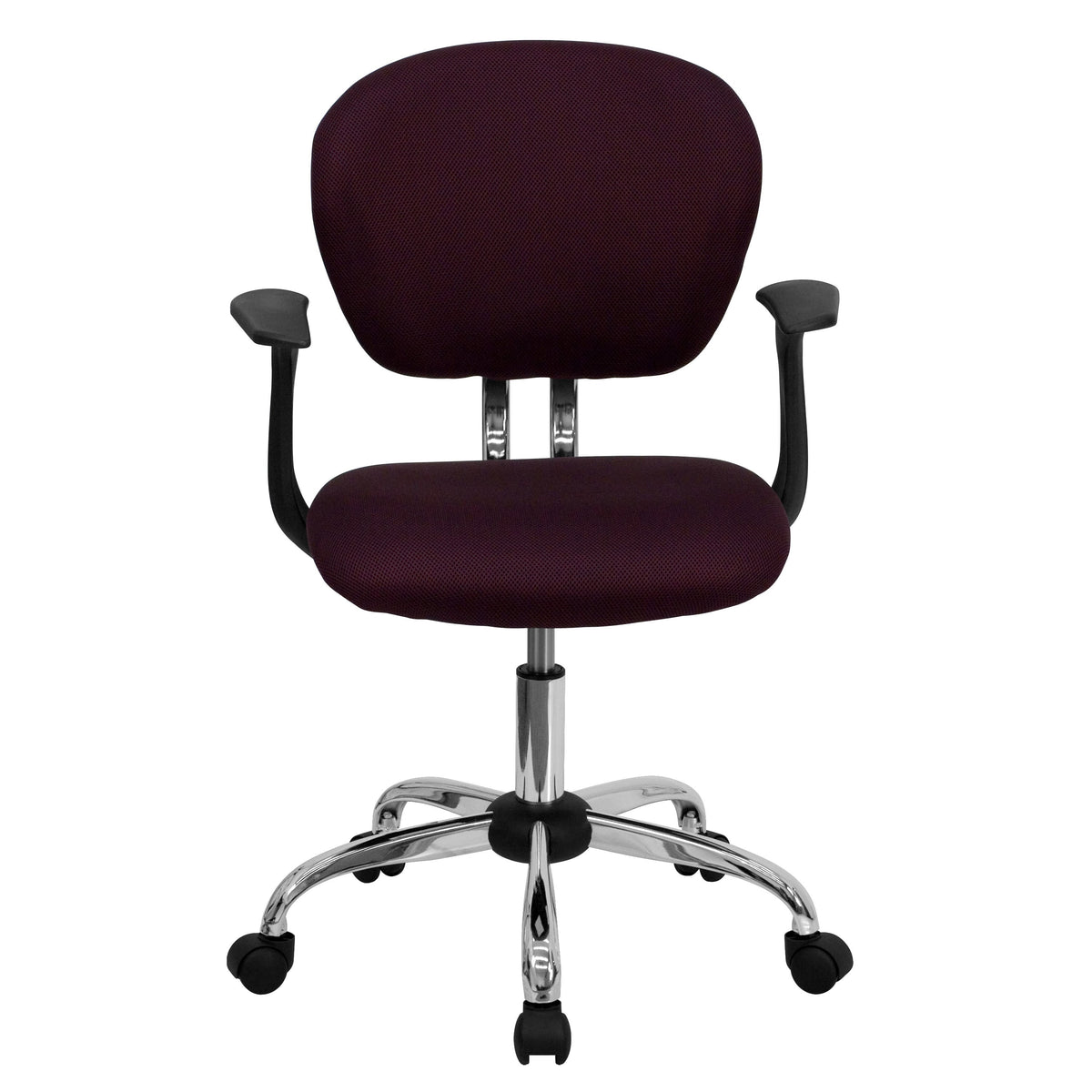 Burgundy |#| Mid-Back Burgundy Mesh Padded Swivel Task Office Chair with Chrome Base and Arms