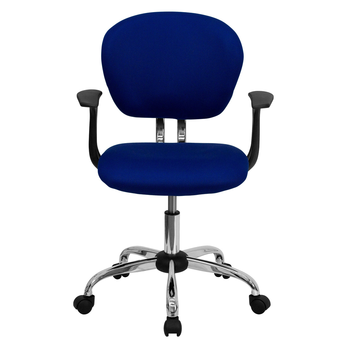 Blue |#| Mid-Back Blue Mesh Padded Swivel Task Office Chair with Chrome Base and Arms