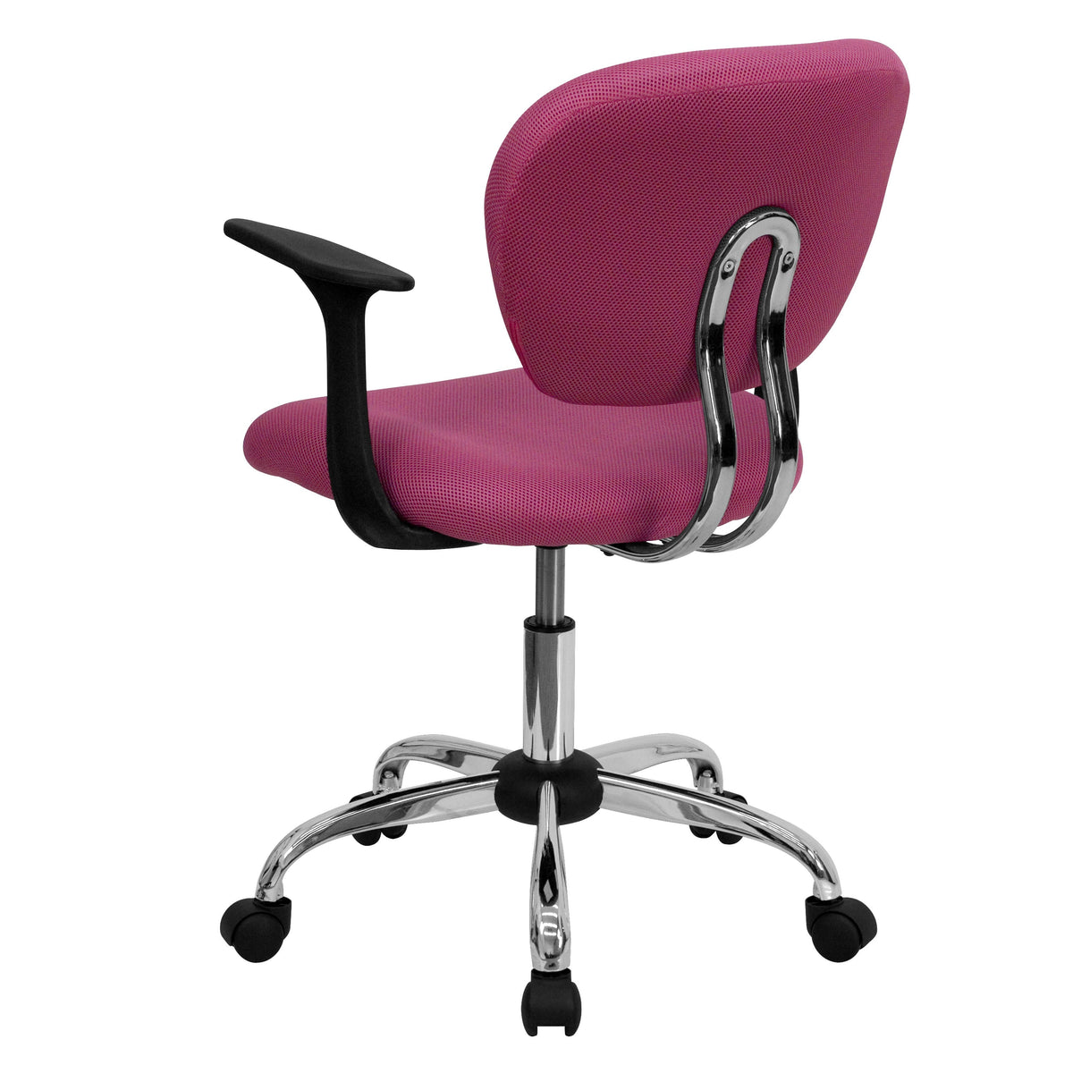 Pink |#| Mid-Back Pink Mesh Padded Swivel Task Office Chair with Chrome Base and Arms