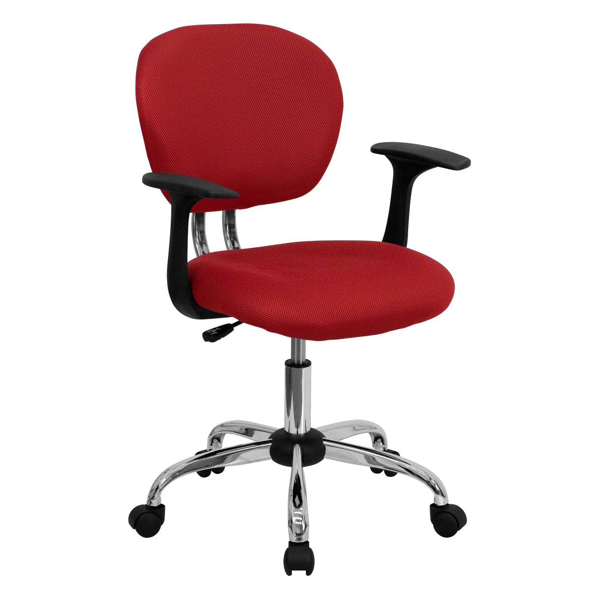 Red |#| Mid-Back Red Mesh Padded Swivel Task Office Chair with Chrome Base and Arms