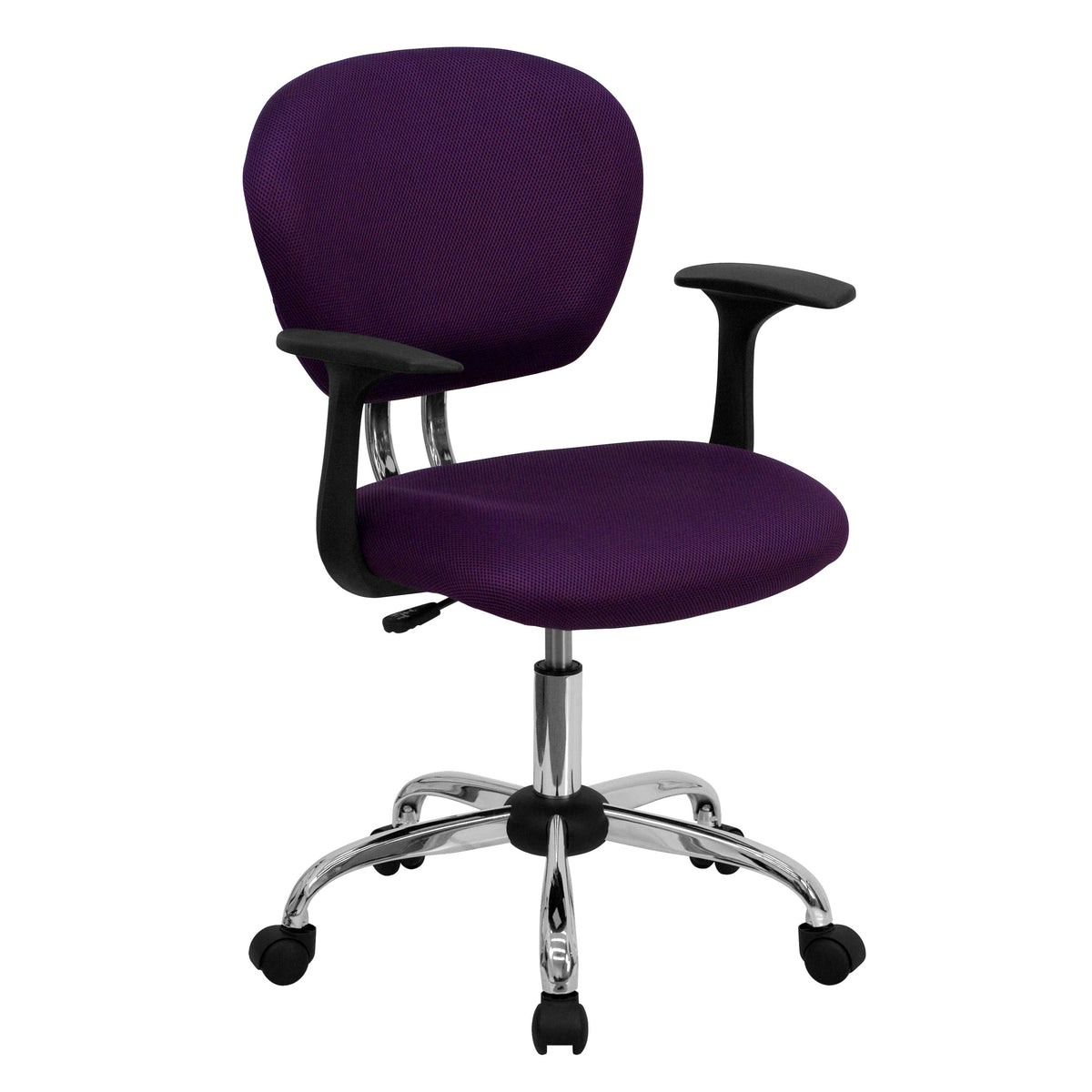 Purple |#| Mid-Back Purple Mesh Padded Swivel Task Office Chair with Chrome Base and Arms