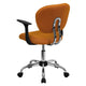 Orange |#| Mid-Back Orange Mesh Padded Swivel Task Office Chair with Chrome Base and Arms