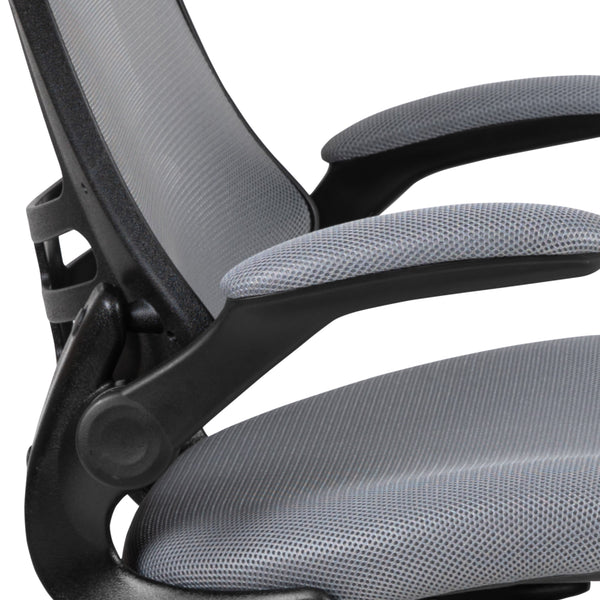 Dark Gray Mesh/Black Frame |#| Mid-Back Dark Gray Mesh Swivel Ergonomic Task Office Desk Chair - Flip-Up Arms