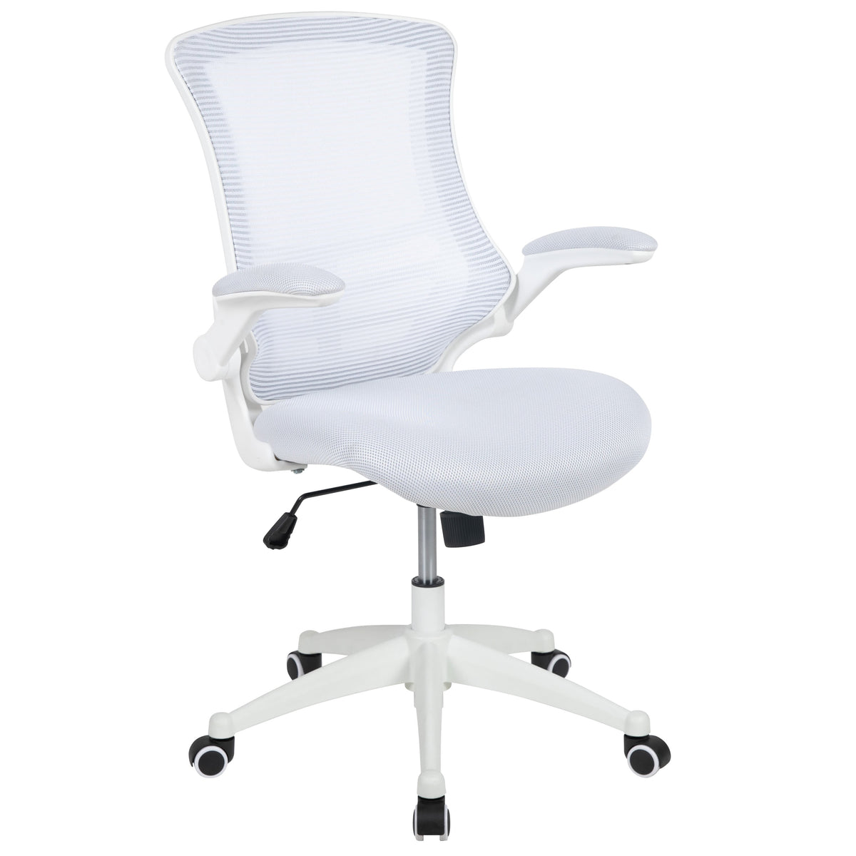 White Mesh/White Frame |#| Mid-Back White Mesh Ergonomic Task Office Chair, White Frame - Flip-Up Arms