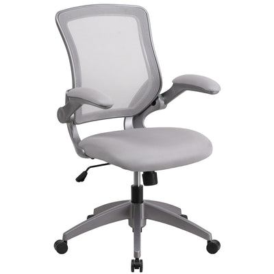 Mid-Back Mesh Swivel Ergonomic Task Office Chair with Gray Frame and Flip-Up Arms - View 1