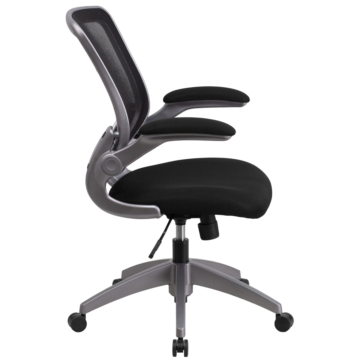 Black |#| Mid-Back Black Mesh Ergonomic Task Office Chair with Gray Frame and Flip-Up Arms