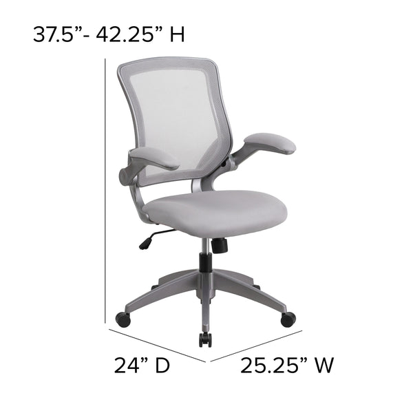 Gray |#| Mid-Back Gray Mesh Swivel Ergonomic Task Chair with Gray Frame and Flip-Up Arms