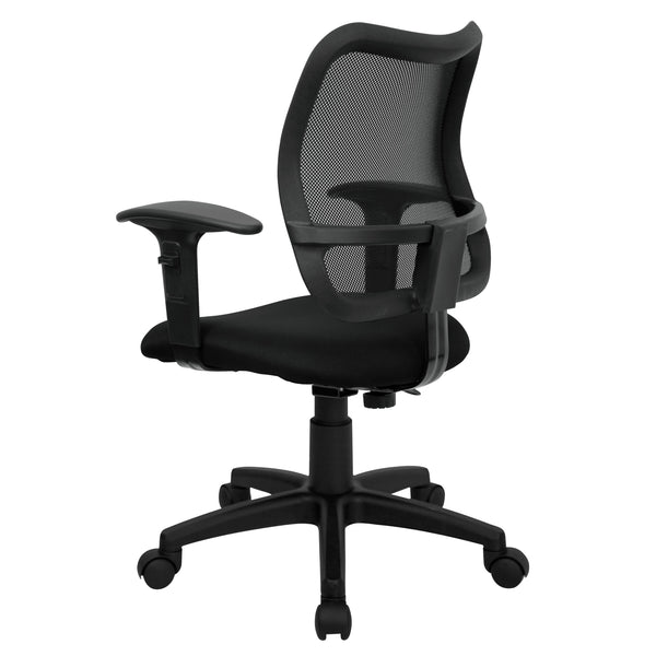 Black |#| Mid-Back Black Mesh Swivel Task Office Chair with Adjustable Height and Arms