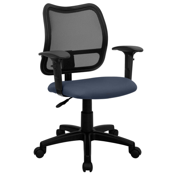 Navy Blue |#| Mid-Back Navy Blue Mesh Swivel Task Office Chair with Adjustable Arms