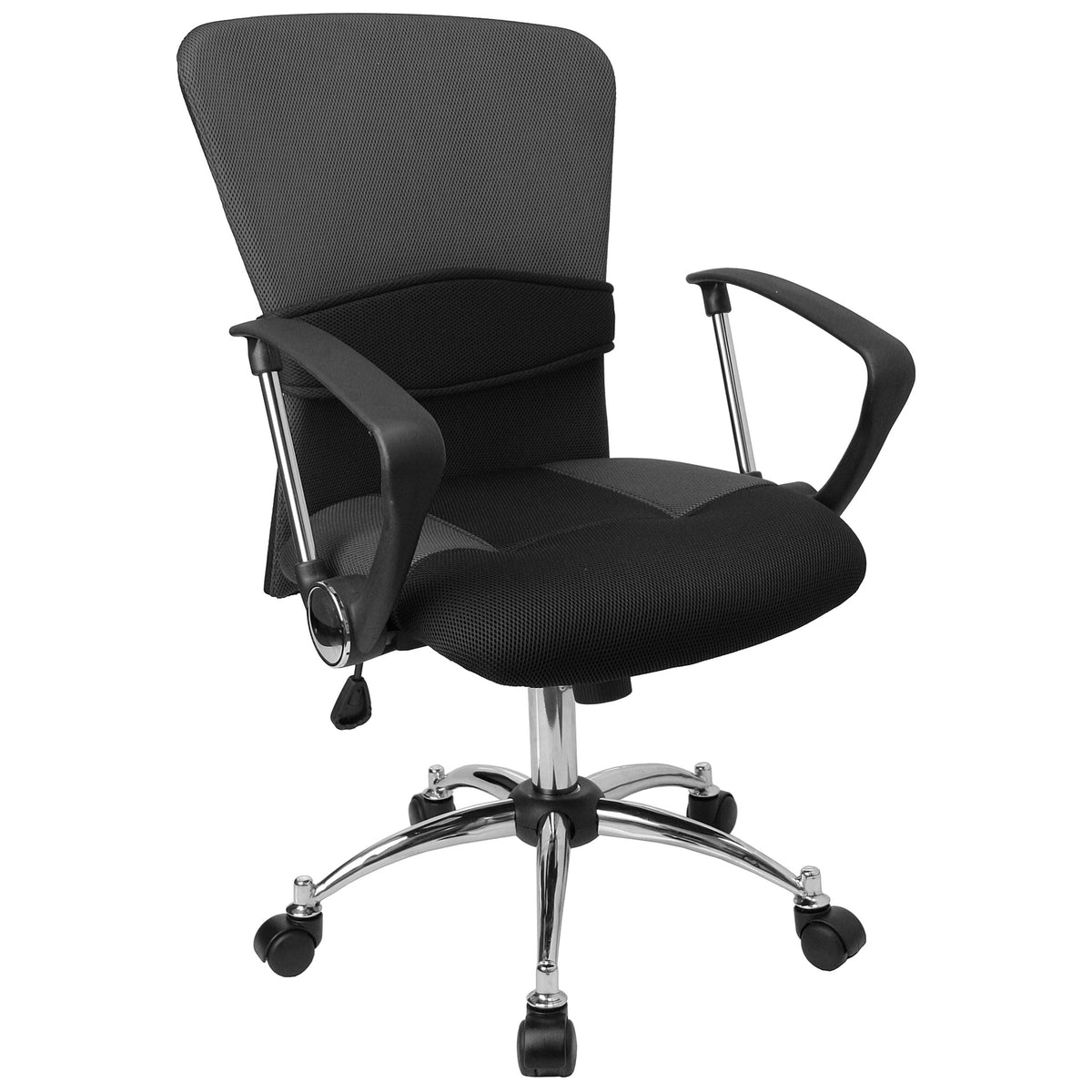 Grey |#| Mid-Back Grey Mesh Swivel Task Office Chair w/ Adjustable Lumbar Support & Arms