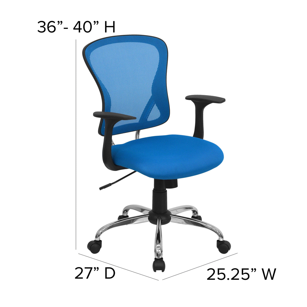 Blue |#| Mid-Back Blue Mesh Swivel Task Office Chair with Chrome Base and Arms