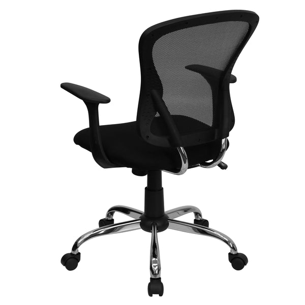 Black |#| Mid-Back Black Mesh Swivel Task Office Chair with Chrome Base and Arms