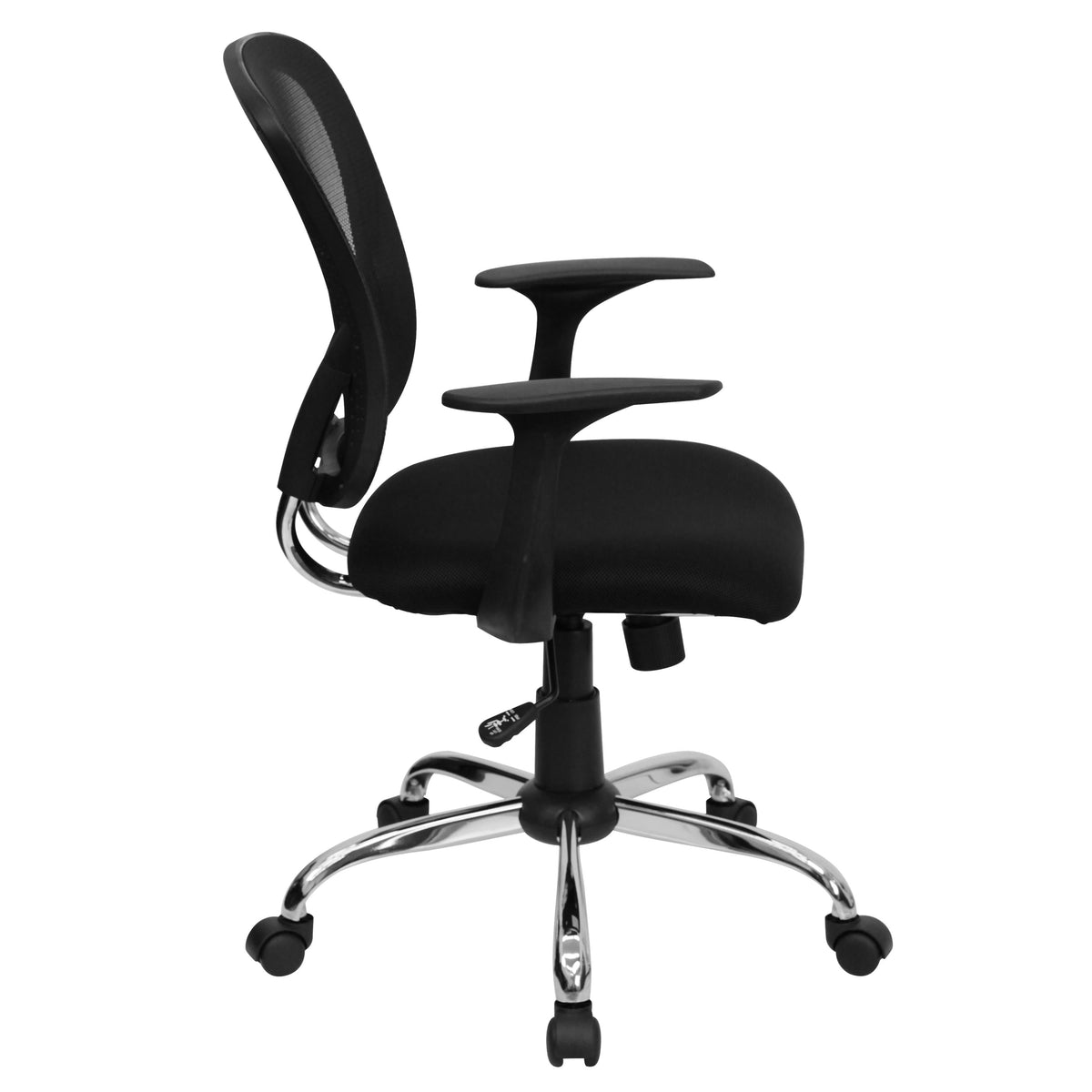 Black |#| Mid-Back Black Mesh Swivel Task Office Chair with Chrome Base and Arms