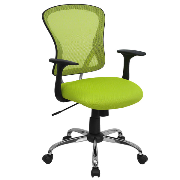 Green |#| Mid-Back Green Mesh Swivel Task Office Chair with Chrome Base and Arms