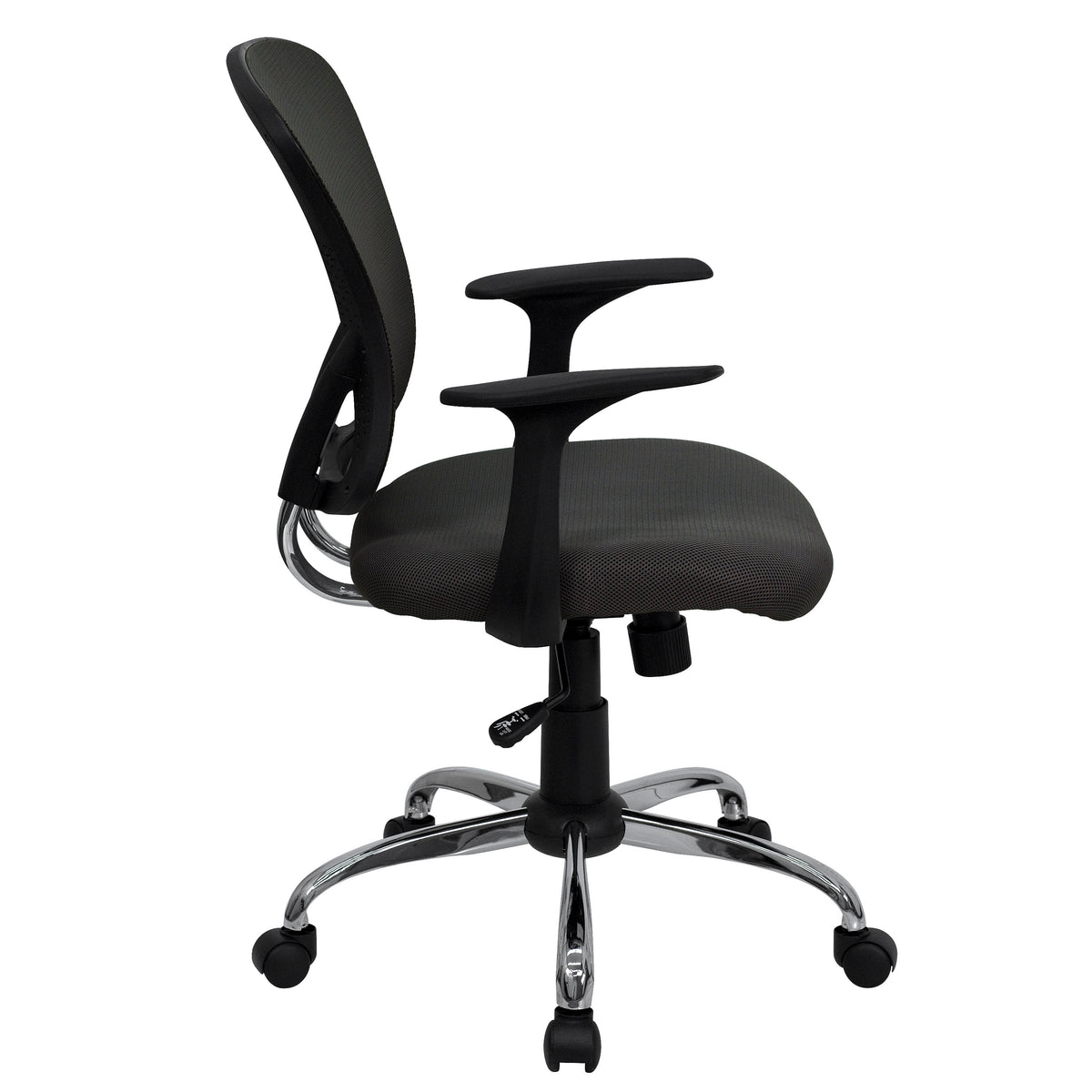 Dark Gray |#| Mid-Back Dark Gray Mesh Swivel Task Office Chair with Chrome Base and Arms
