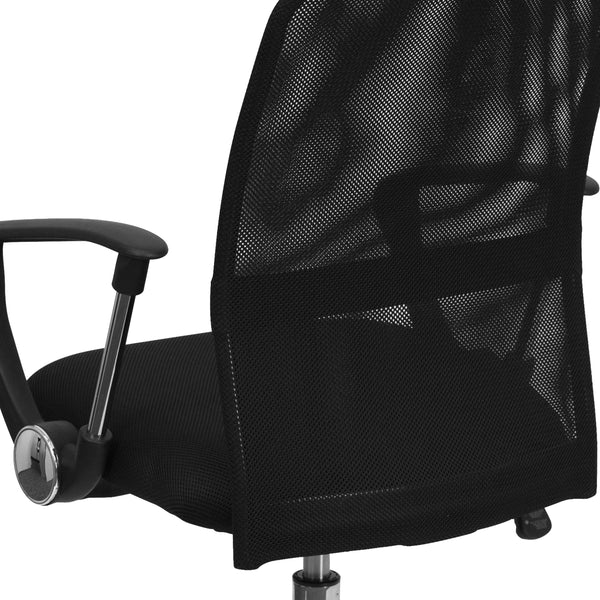Mid-Back Black Mesh Swivel Task Office Chair with Lumbar Support Band and Arms