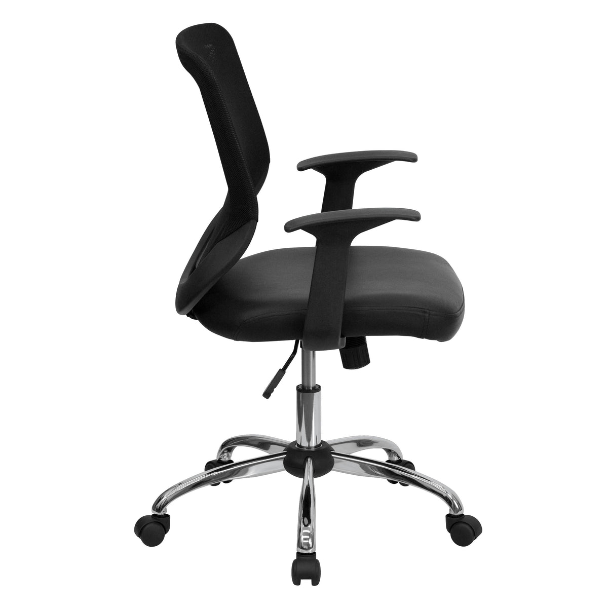 Black Mesh & LeatherSoft |#| Mid-Back Black Mesh Tapered Back Swivel Task Office Chair with LeatherSoft Seat