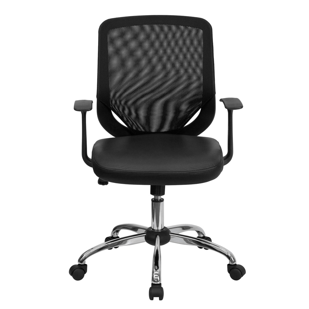 Black Mesh & LeatherSoft |#| Mid-Back Black Mesh Tapered Back Swivel Task Office Chair with LeatherSoft Seat