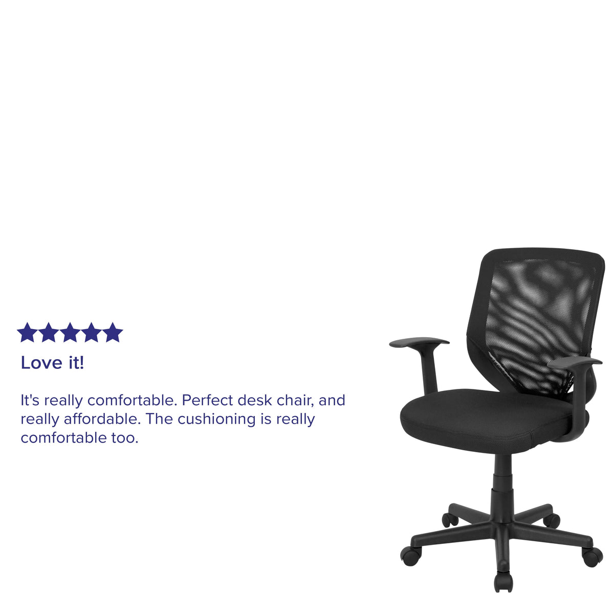 Mid-Back Black Mesh Tapered Back Swivel Task Office Chair with T-Arms