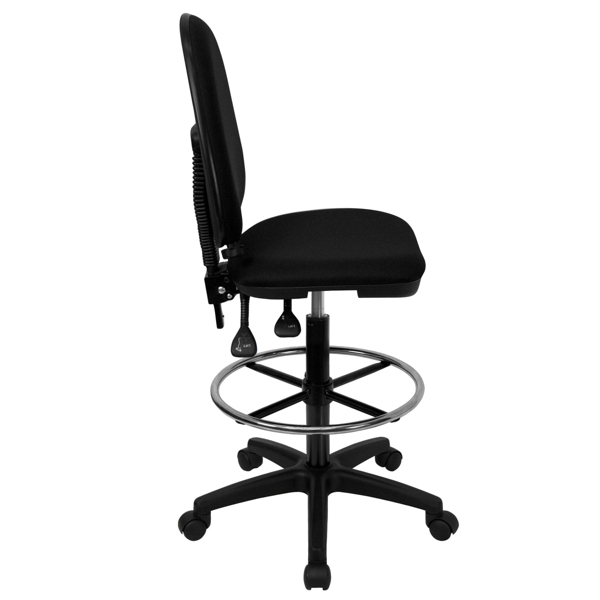 Black |#| Mid-Back Black Fabric Multifunction Drafting Chair w/ Adjustable Lumbar Support
