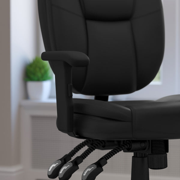 Black LeatherSoft |#| Mid-Back Black LeatherSoft Multifunction Office Chair with Pillow Top Cushioning