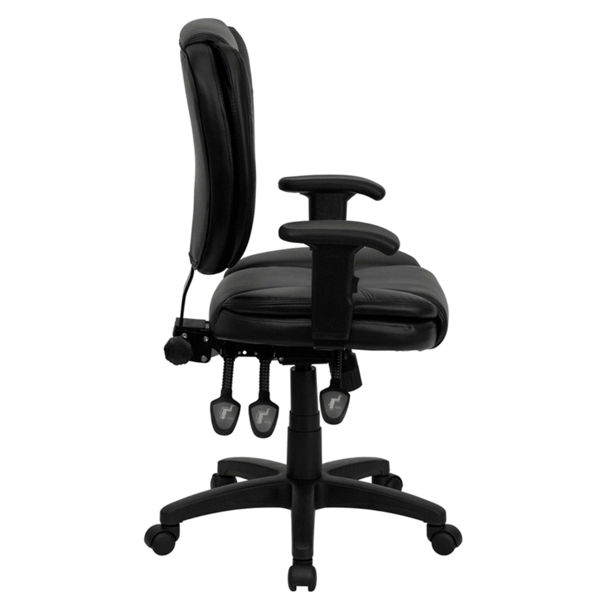 Black LeatherSoft |#| Mid-Back Black LeatherSoft Multifunction Office Chair with Pillow Top Cushioning