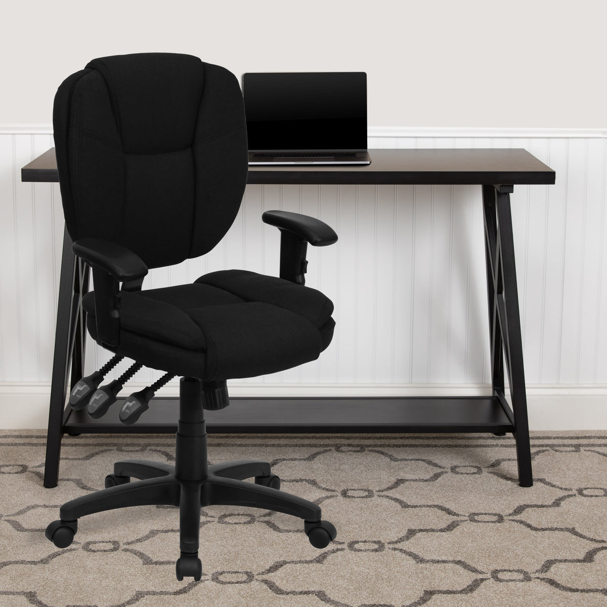 Black Fabric |#| Mid-Back Black Fabric Multifunction Swivel Office Chair w/ Pillow Top Cushioning