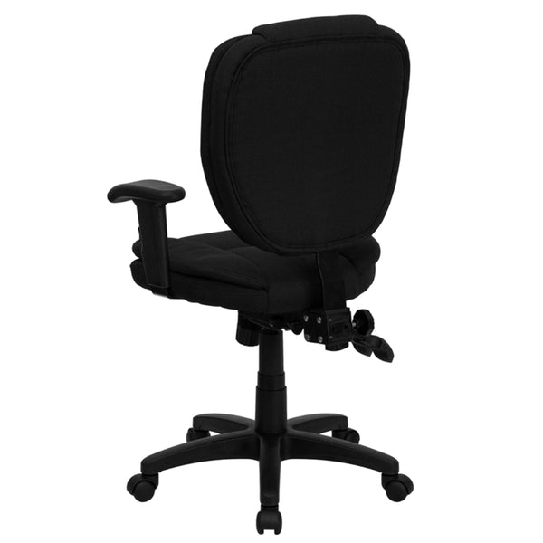 Black Fabric |#| Mid-Back Black Fabric Multifunction Swivel Office Chair w/ Pillow Top Cushioning