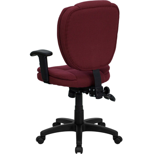 Burgundy Fabric |#| Mid-Back Burg Fabric Multifunction Swivel Office Chair w/ Pillow Top Cushioning