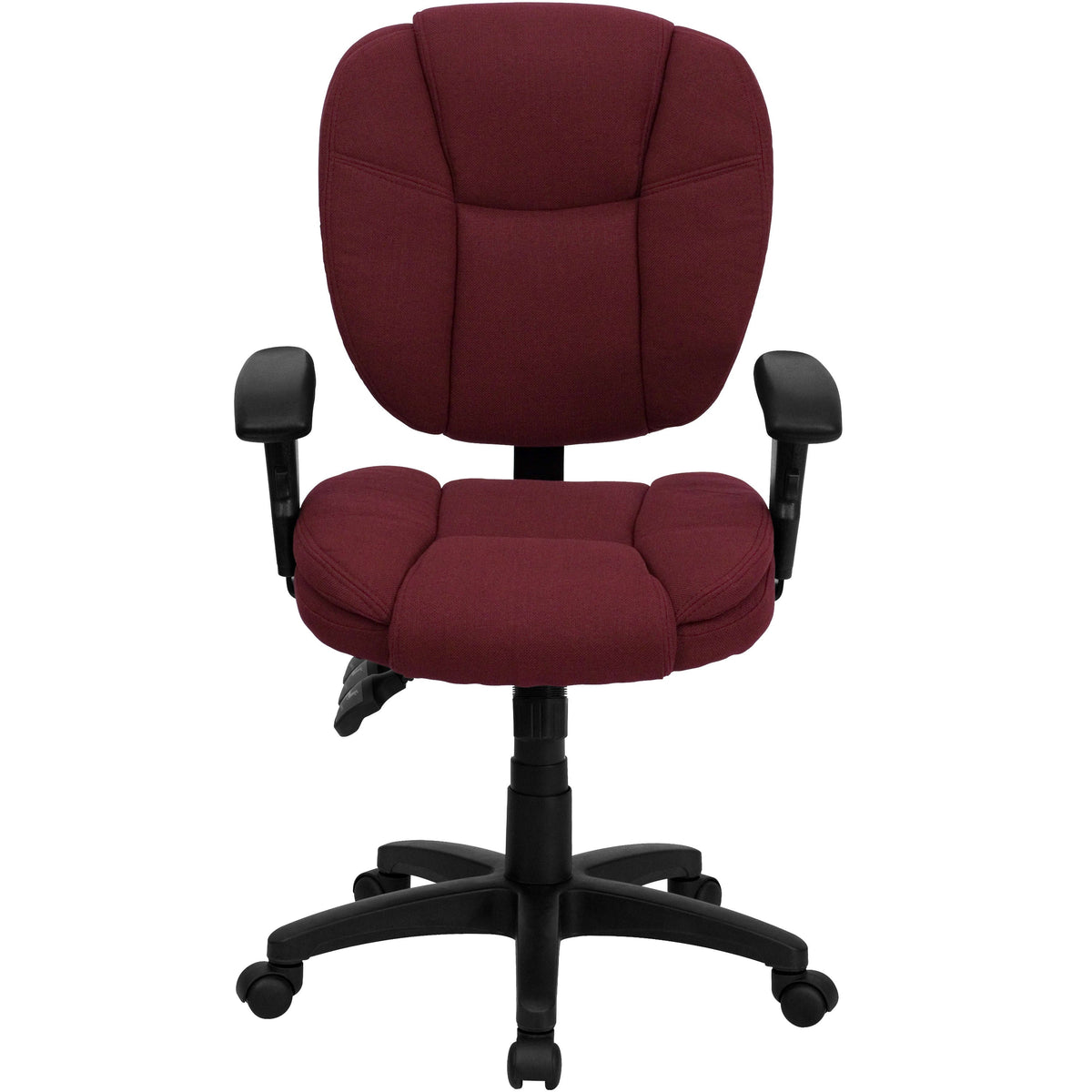 Burgundy Fabric |#| Mid-Back Burg Fabric Multifunction Swivel Office Chair w/ Pillow Top Cushioning