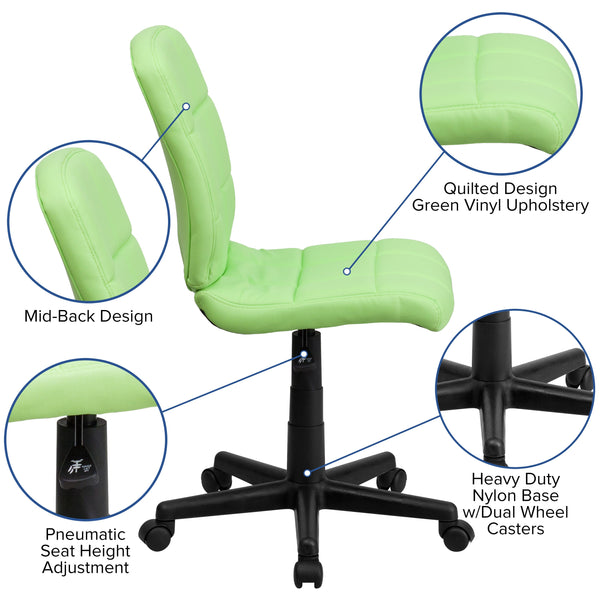 Green |#| Mid-Back Green Quilted Vinyl Swivel Task Office Chair - Home Office Chair