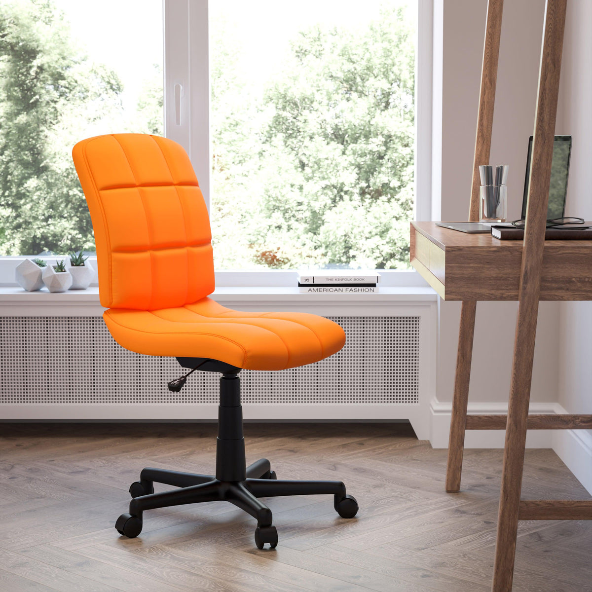 Orange |#| Mid-Back Orange Quilted Vinyl Swivel Task Office Chair - Home Office Chair