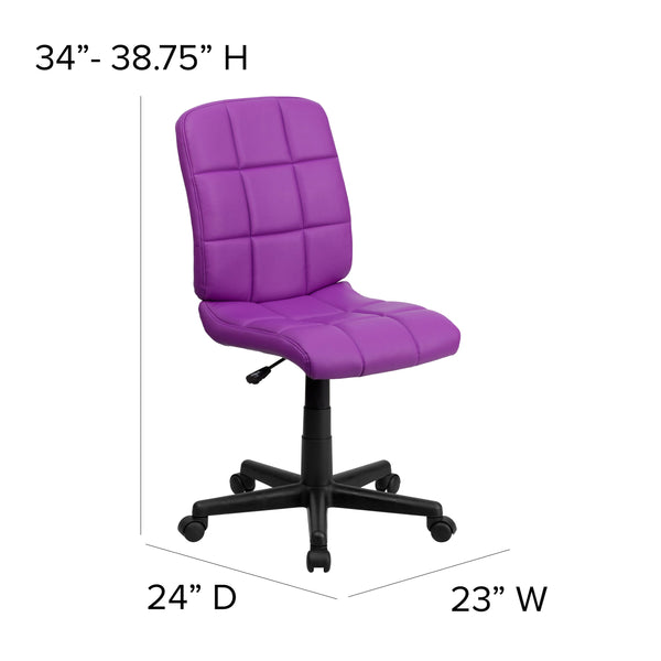 Purple |#| Mid-Back Purple Quilted Vinyl Swivel Task Office Chair - Home Office Chair