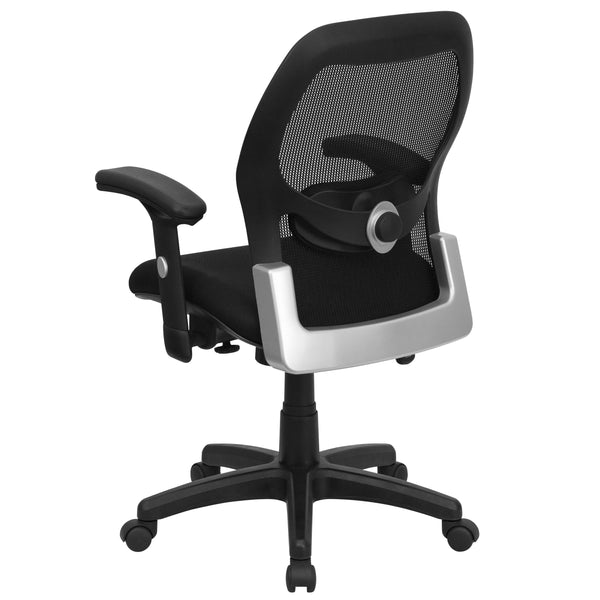 Black Mesh |#| Mid-Back Black Super Mesh Executive Office Chair with Adjustable Lumbar & Arms