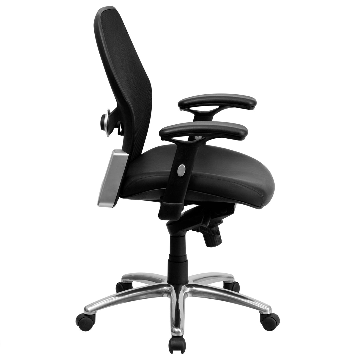 Black Mesh & LeatherSoft |#| Mid-Back Black Super Mesh Office Chair with LeatherSoft Seat & Knee Tilt Control