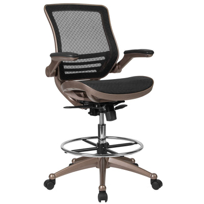 Mid-Back Transparent Mesh Drafting Chair with Flip-Up Arms