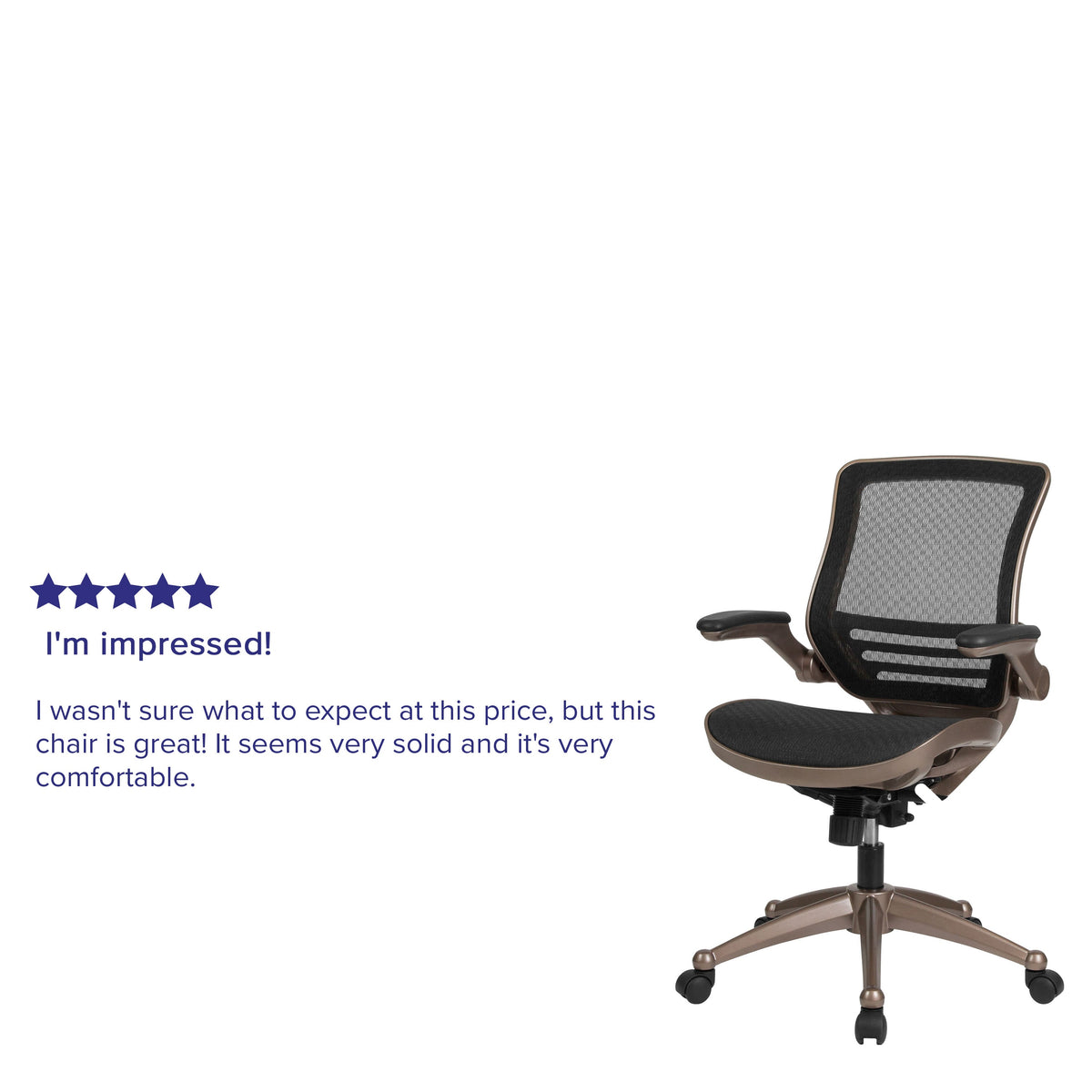 Black Mesh/Gold Frame |#| Black Mid-Back Mesh Executive Office Chair with Gold Frame and Flip-Up Arms