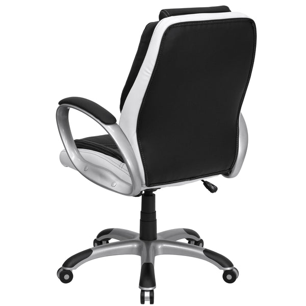 Mid-Back Black and White LeatherSoft Executive Swivel Office Chair with Arms