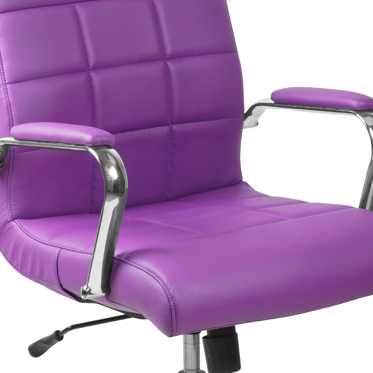 Purple |#| Mid-Back Purple Vinyl Executive Swivel Office Chair with Chrome Base and Arms