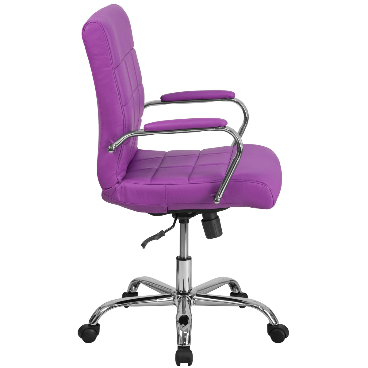 Purple |#| Mid-Back Purple Vinyl Executive Swivel Office Chair with Chrome Base and Arms