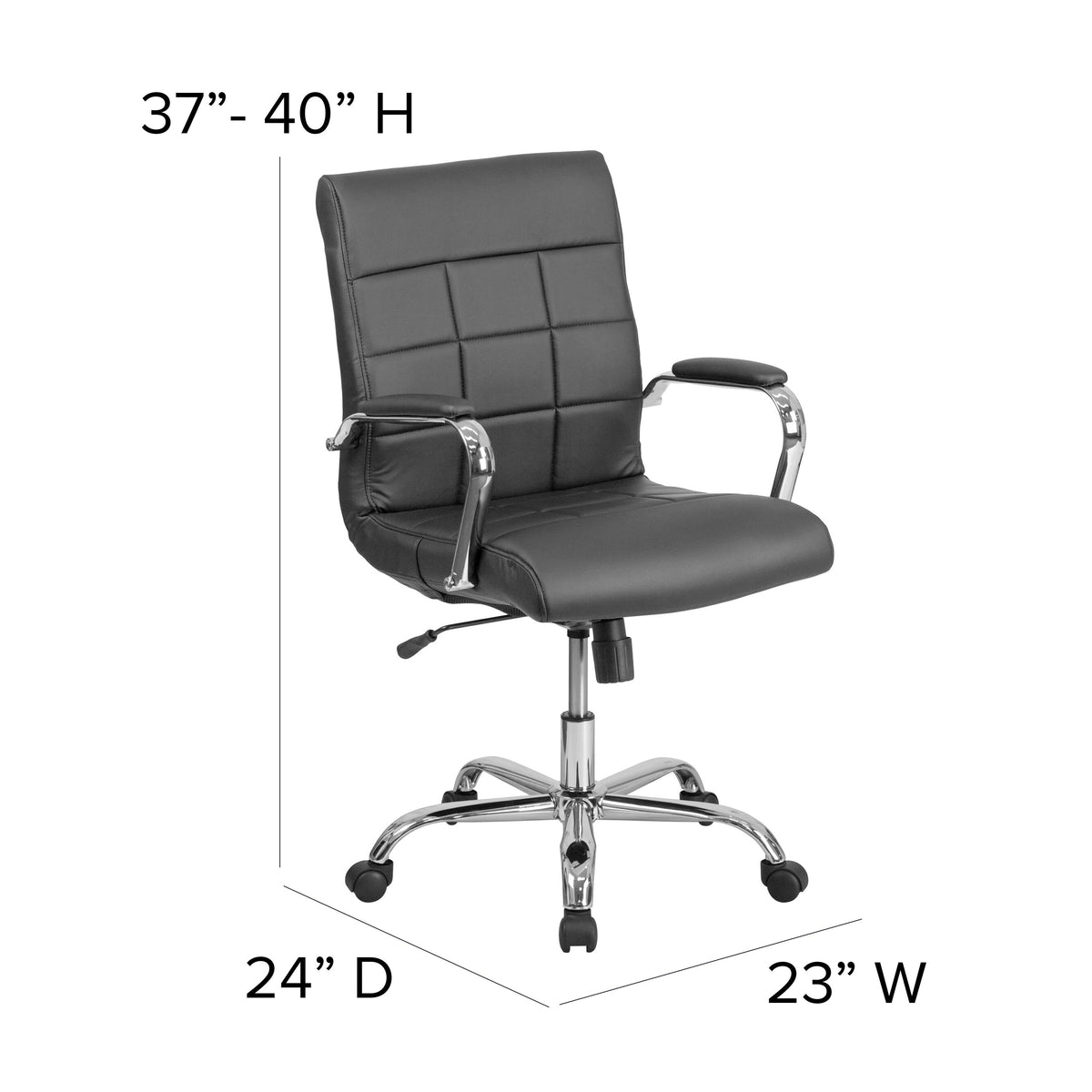 Black |#| Mid-Back Black Vinyl Executive Swivel Office Chair with Chrome Base and Arms