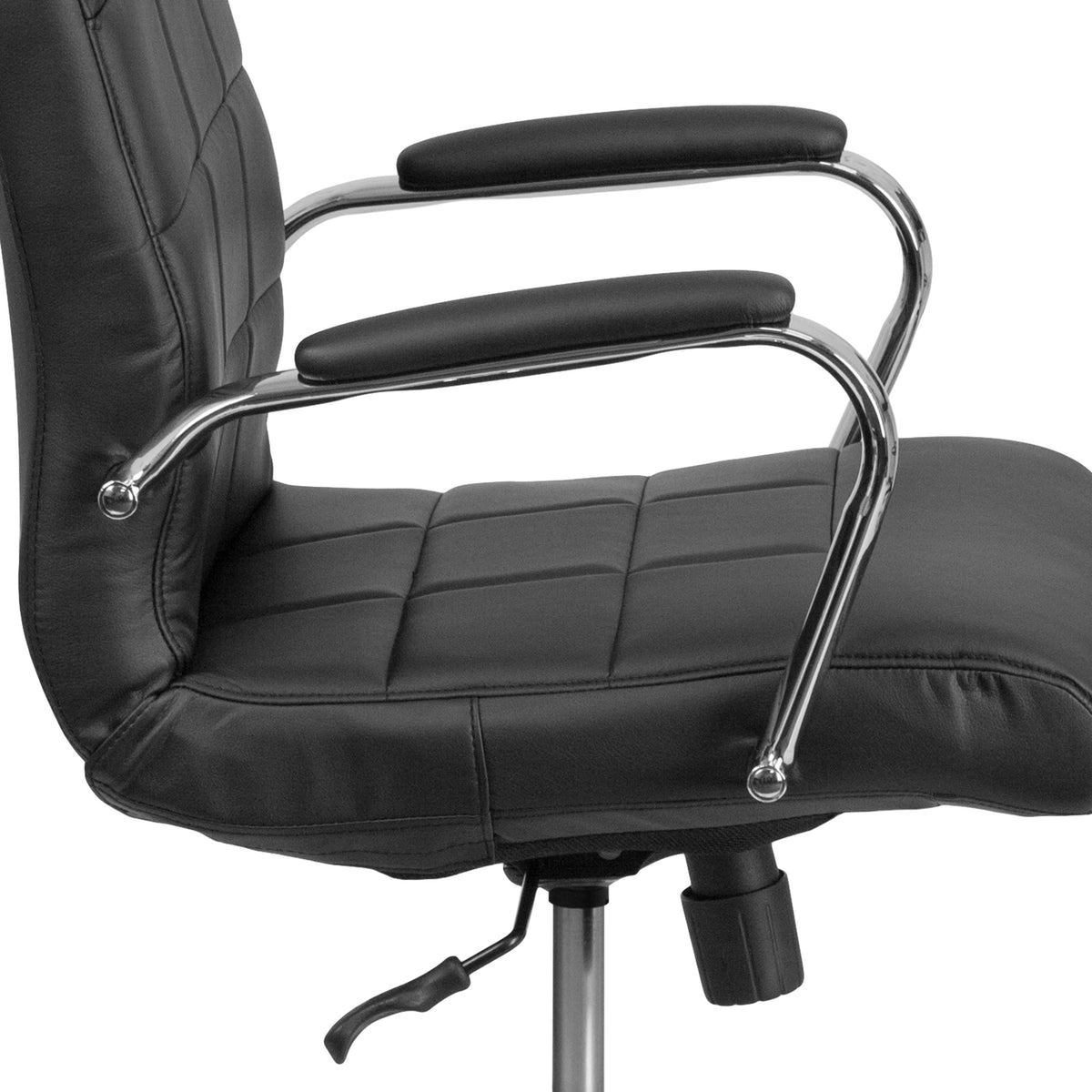 Black |#| Mid-Back Black Vinyl Executive Swivel Office Chair with Chrome Base and Arms