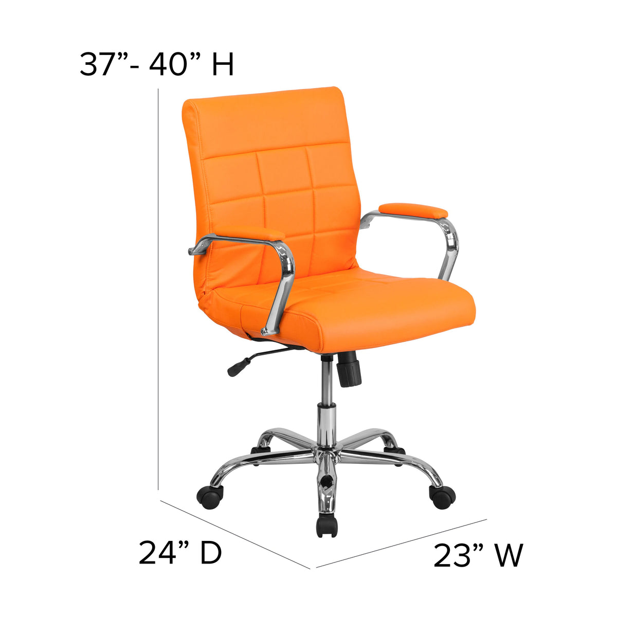 Orange |#| Mid-Back Orange Vinyl Executive Swivel Office Chair with Chrome Base and Arms