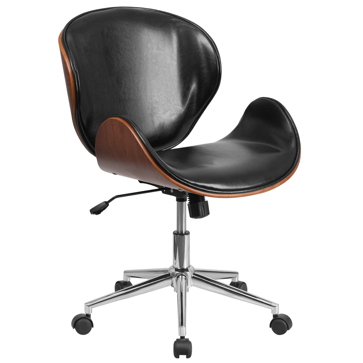 Black LeatherSoft/Walnut Frame |#| Mid-Back Walnut Wood Conference Office Chair in Black LeatherSoft