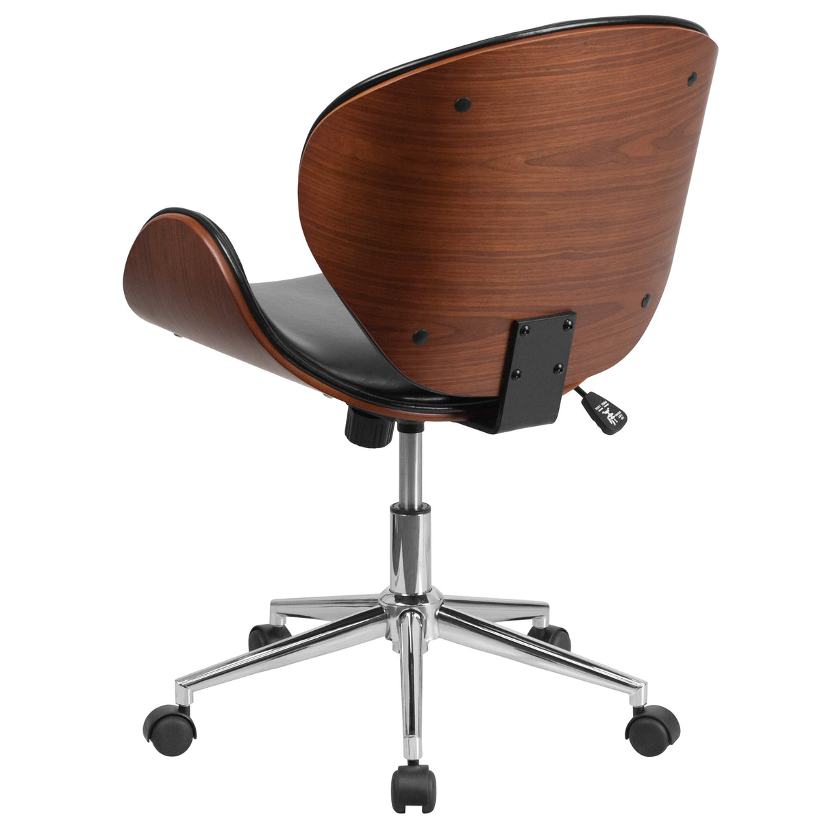 Black LeatherSoft/Walnut Frame |#| Mid-Back Walnut Wood Conference Office Chair in Black LeatherSoft