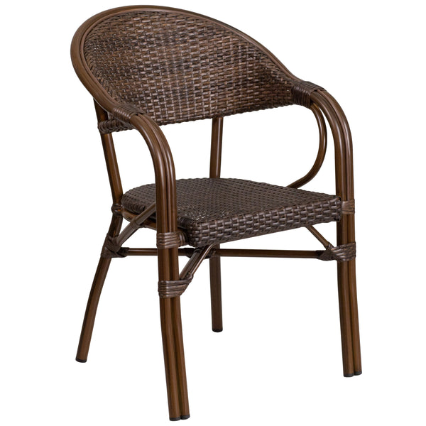 Cocoa Rattan/Bamboo-Aluminum Frame |#| Cocoa Rattan Restaurant Patio Chair with Bamboo-Aluminum Frame