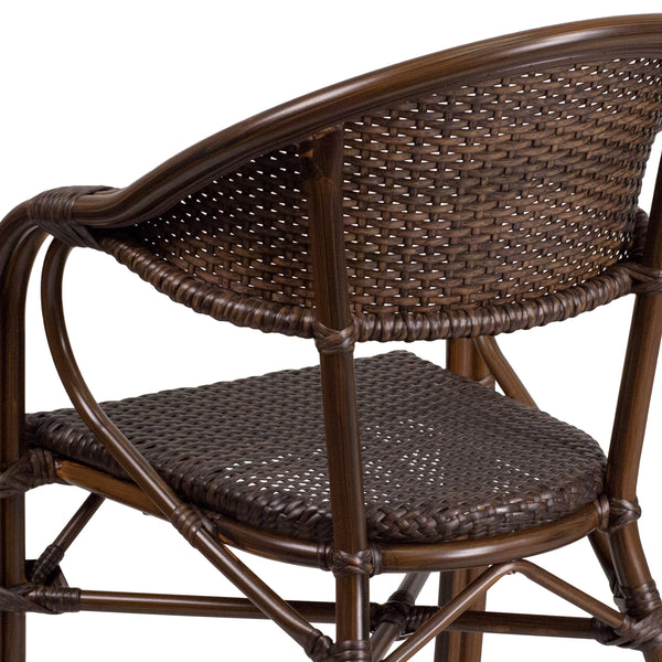 Cocoa Rattan/Bamboo-Aluminum Frame |#| Cocoa Rattan Restaurant Patio Chair with Bamboo-Aluminum Frame