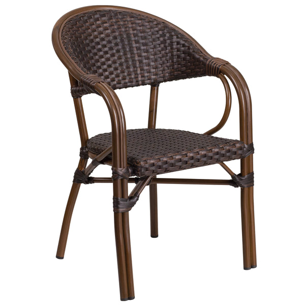 Dark Brown Rattan/Red Bamboo-Aluminum Frame |#| Dark Brown Rattan Restaurant Patio Chair with Red Bamboo-Aluminum Frame